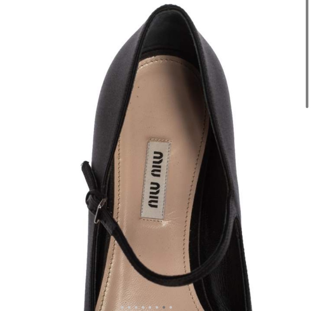 Miu Miu Black Satin Crystal Embellished Ankle Strap Pointed Toe Ballet Flats 40 - Picture 4 of 16
